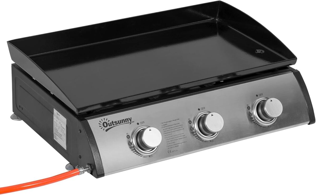 Plancha gaz Outsunny : 3 brรปleurs, surface XXL et antiadhรฉsive