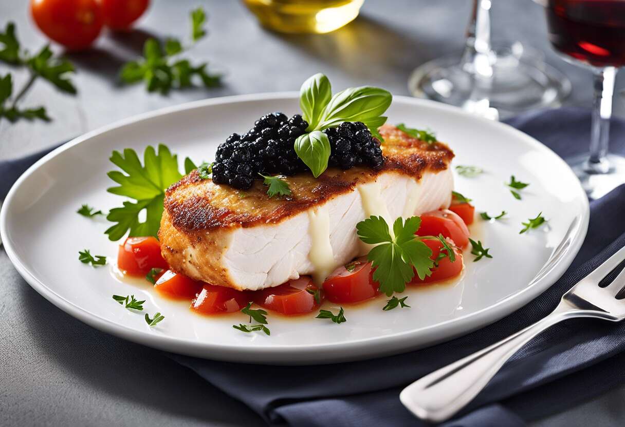 Filet de poulet, caviar de tomate et mozzarella au multicuiseur