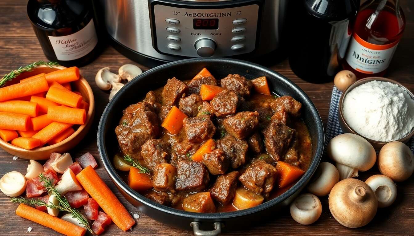 Recette de bลuf bourguignon au vin au multicuiseur