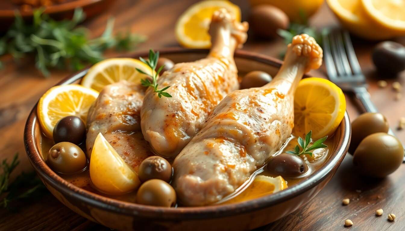 Recette de tajine de poulet aux olives et citrons confits
