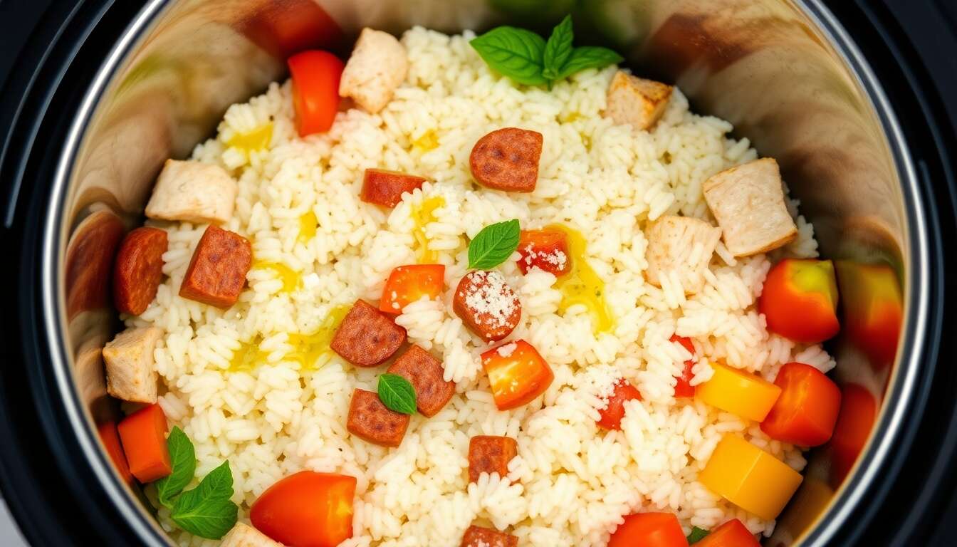Risotto au chorizo, poulet et poivrons au multicuiseur