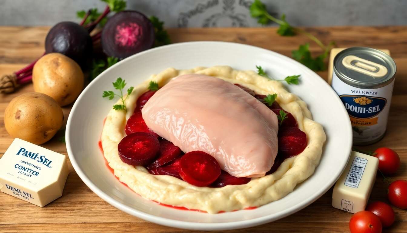 Poulet ร la betterave et purรฉe mousseline au multicuiseur