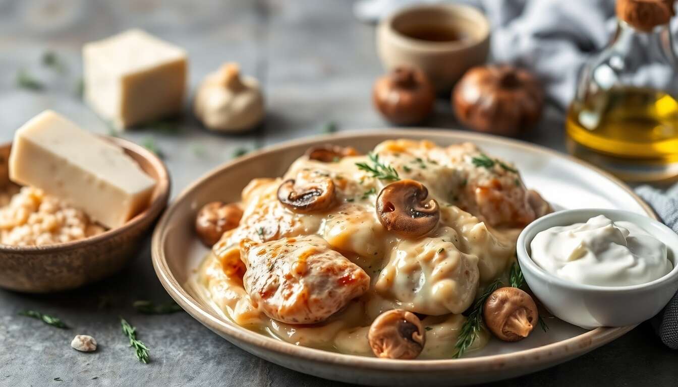 Poulet Philadelphia aux champignons au multicuiseur