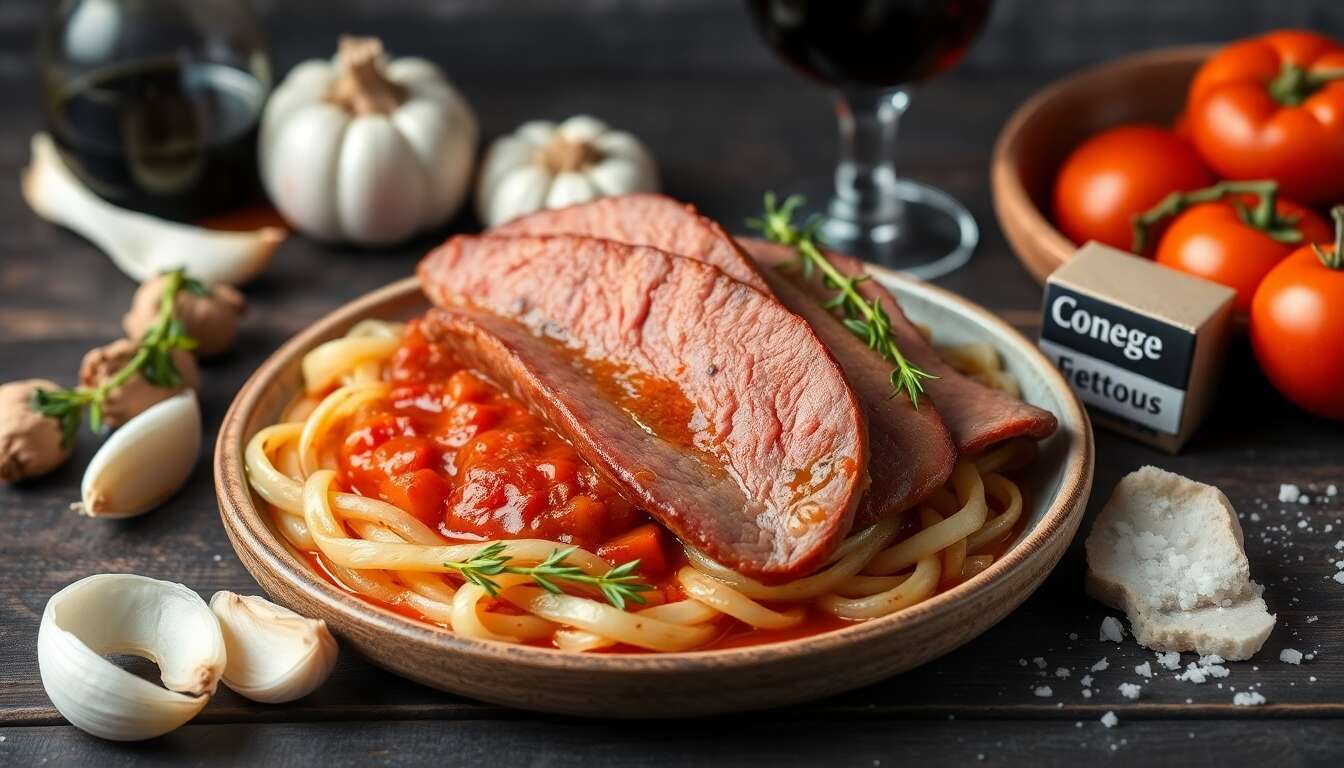 Langue de bลuf sauce tomate au multicuiseur