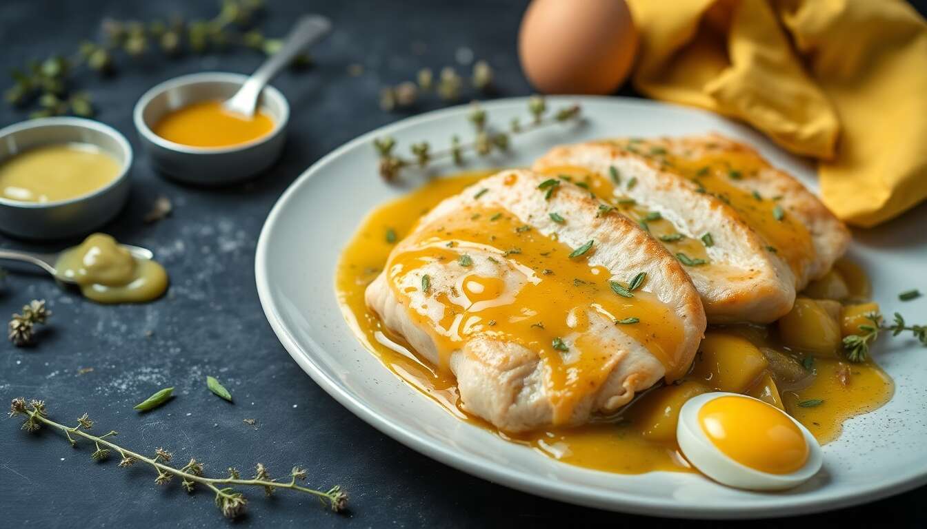 Filet de poulet au multicuiseur : sauce moutarde, miel et herbes de Provence