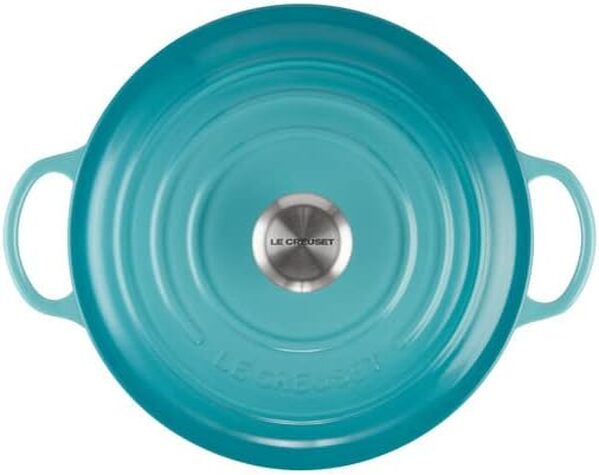 Le Creuset Marmite Signature en Fonte Émaillée avec Couvercle, 26 cm, Ronde, 4 L, 4,255 kg, Bleu Caraïbes, 21114261700430