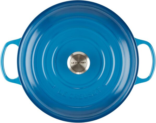 Le Creuset Cocotte peu profonde avec couvercle en fonte émaillée Signature, 30 cm, 3.2 Litres, Bleu de Marseille, 211803020
