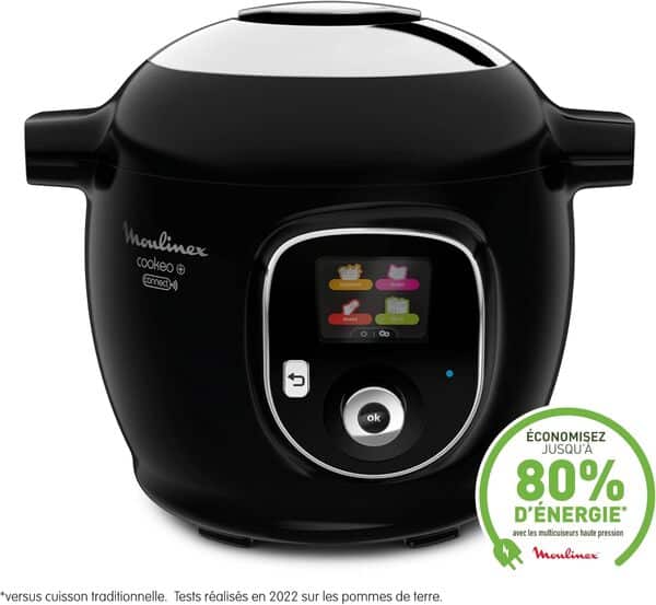 Moulinex Connect Multicuiseur Intelligent Haute Pression Balance et Moule Inclus 6L 200 Recettes 6 Modes de Cuisson Guide Pas à Pas Application Mon Cookeo CE859800, 6 liters, Noir