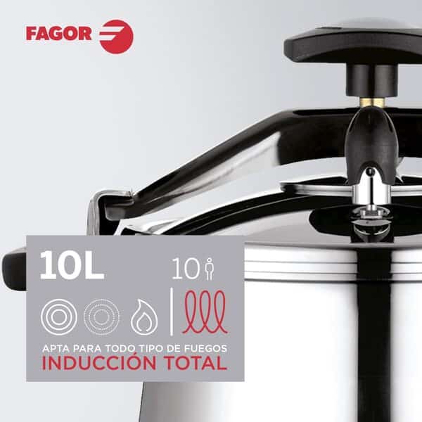 Fagor Clasica - Autocuiseur Rapide Traditionnel, Acier Inoxydable 18/10, Compatible Avec Tous Types de Cuisinières, Induction, Poignée Ergonomique, Fond Thermo-Diffuseur (10 LITRES)
