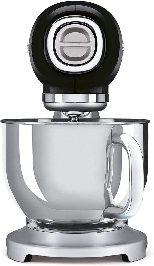 Smeg, Robot Pâtissier SMF02BLEU, 10 Niveaux de Vitesse, Fonction Mise en Marche Progressive, Bol 4,8 L, Verrouillage Moteur de Sécurité, Batteur Plat, Crochet et Couvercle Fournis, 800W, Noir