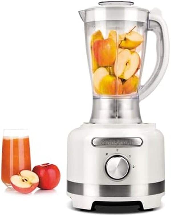 G3 Ferrari G20099 Robot de Cuisine Multifonction Mixatutto, 1000W, Bol de 3 L, 2 vitesses avec Pulse, 3 disques réversibles en INOX, Inclus blender de 1,5 L, Blanc/Inox.