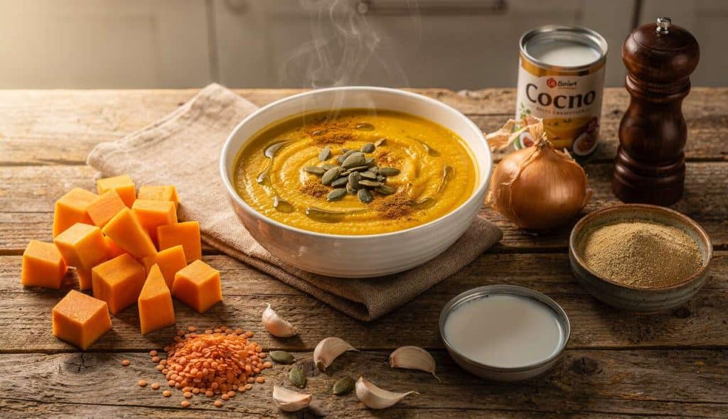 Velouté de courge et lentilles corail : recette savoureuse