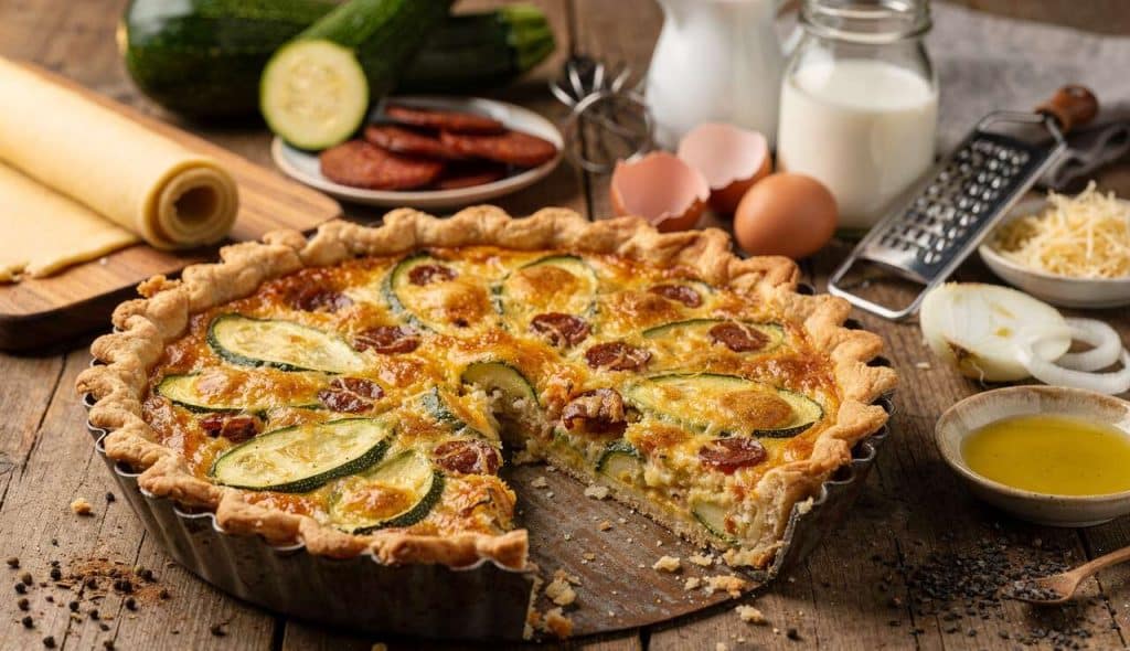 Recette savoureuse de quiche courgettes et chorizo
