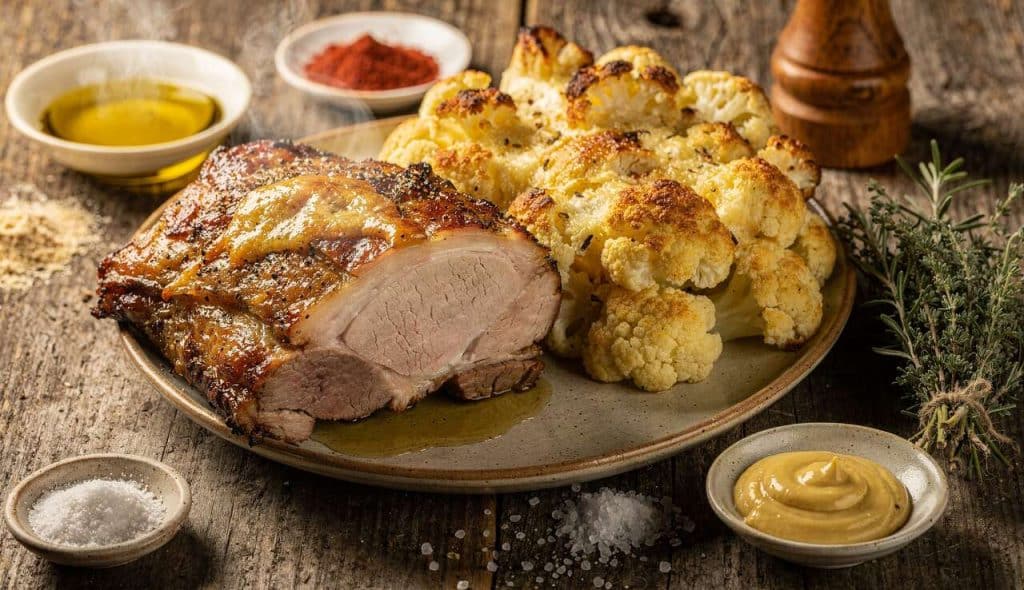 Échine de porc rôtie et chou-fleur au four : recette savoureuse