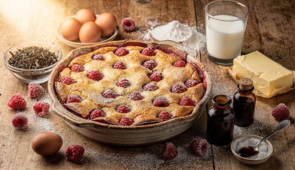 Clafoutis aux framboises et thé : recette gourmande