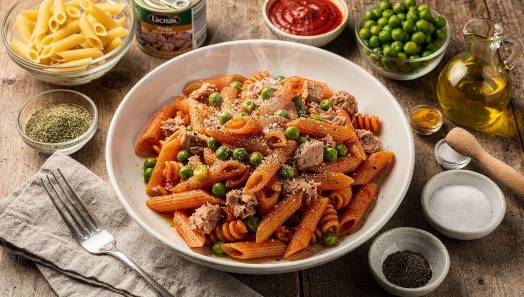 Pâtes au thon et petits pois : recette simple et savoureuse