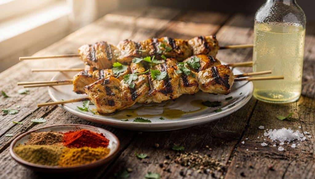 Brochettes de poulet à l'orientale au cumin : recette facile et savoureuse