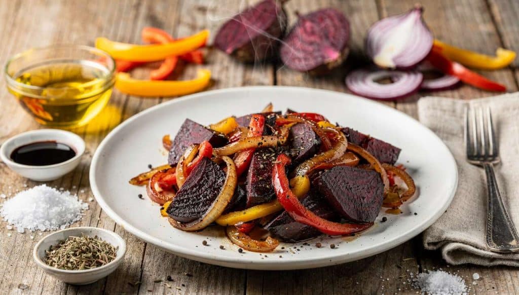Betteraves caramélisées aux oignons et poivrons : recette savoureuse