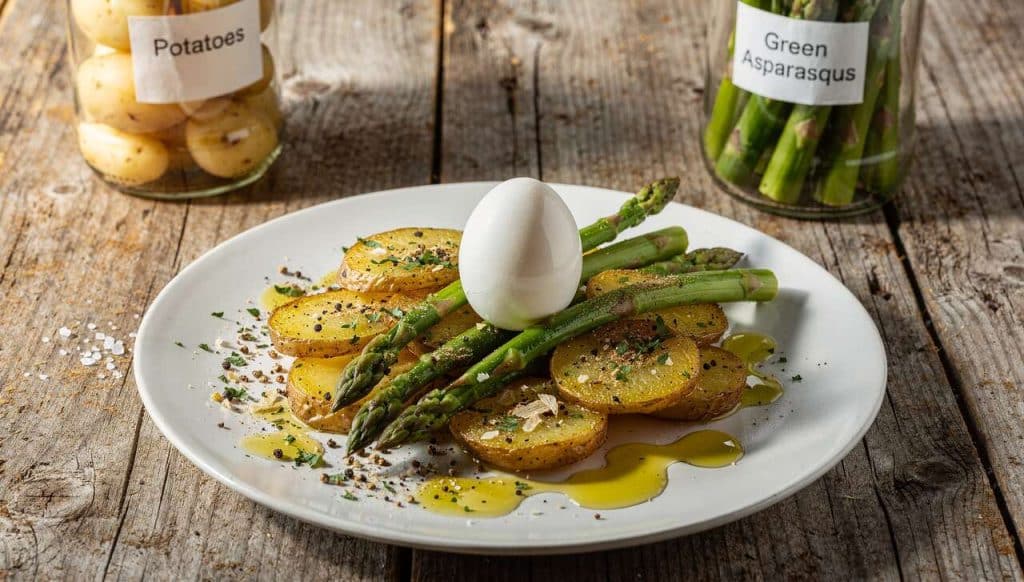 Poêlée asperges, pommes de terre et œufs au persil : une recette printanière