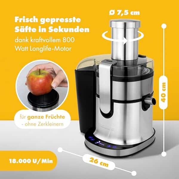 Découvrez la Profi Cook PC-AE 1156 : une centrifugeuse à la fois puissante et simple d'utilisation. Optimisez votre préparation de jus avec cet appareil intuitif et performant.