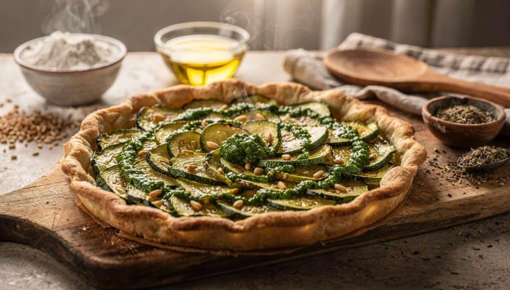 Tarte rustique : recette parfumée aux courgettes marinées