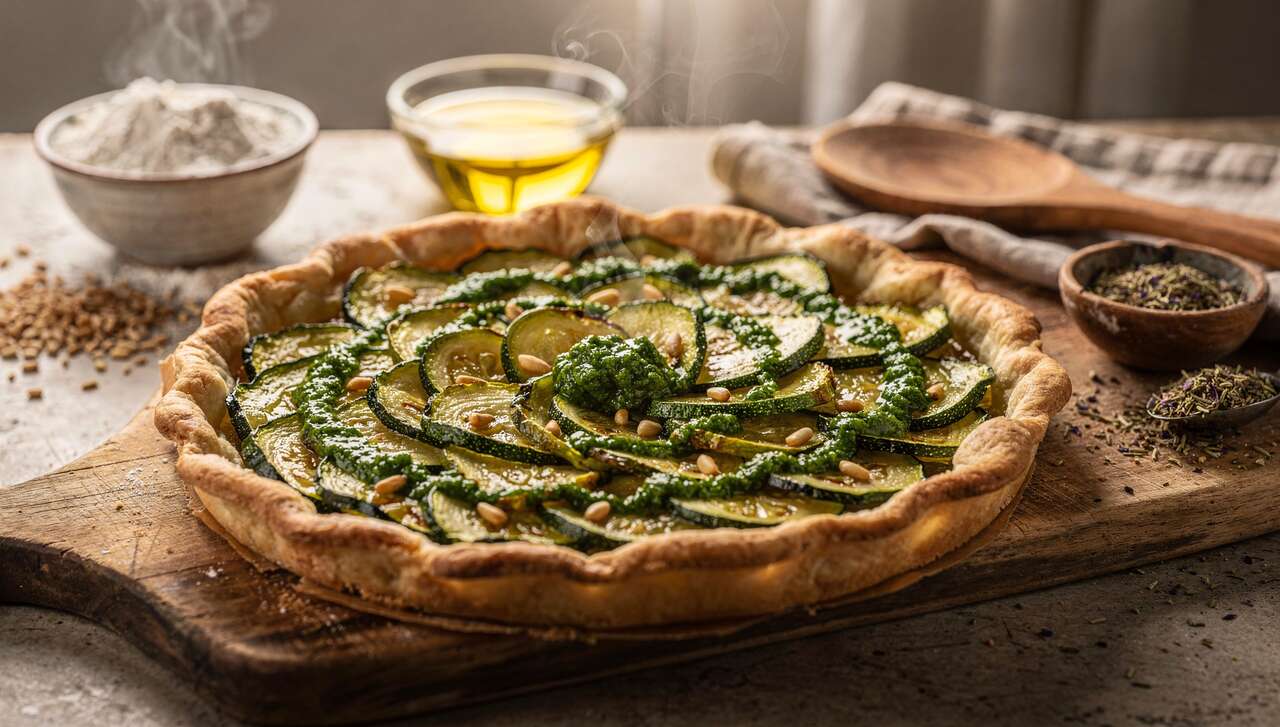 Tarte rustique : recette parfumée aux courgettes marinées