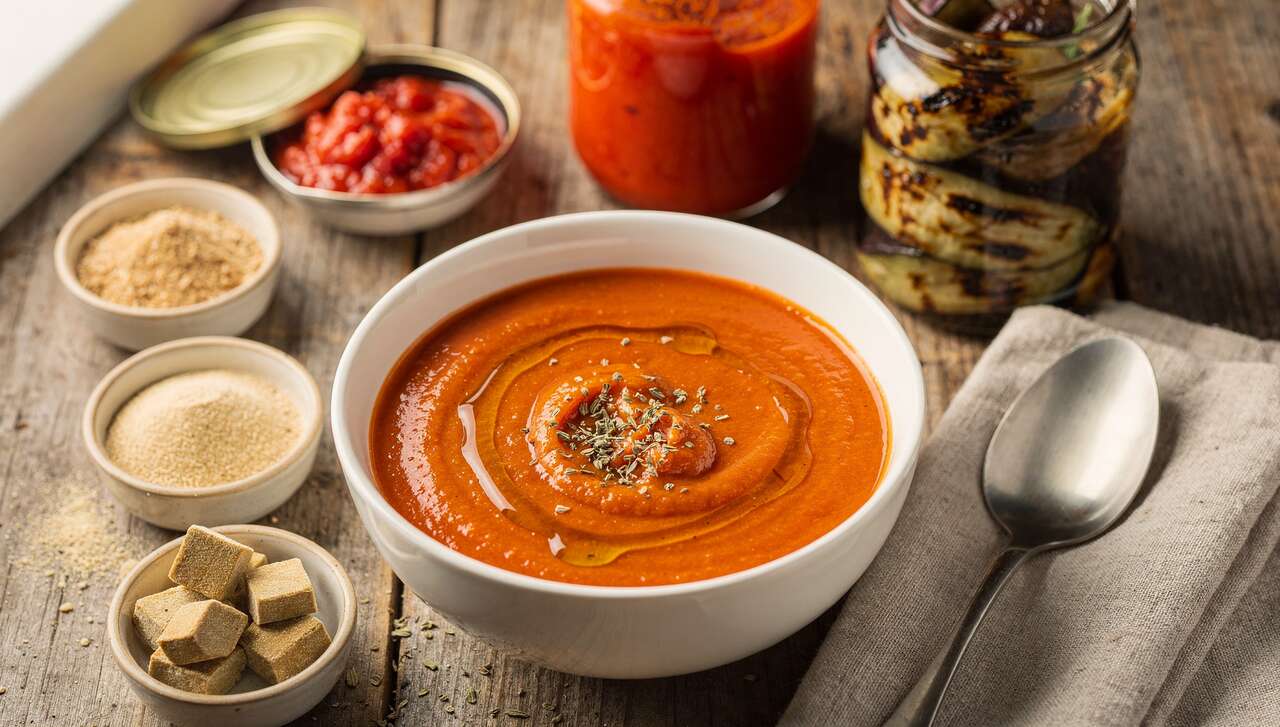 Velouté de tomates et aubergines en conserve : recette facile et savoureuse