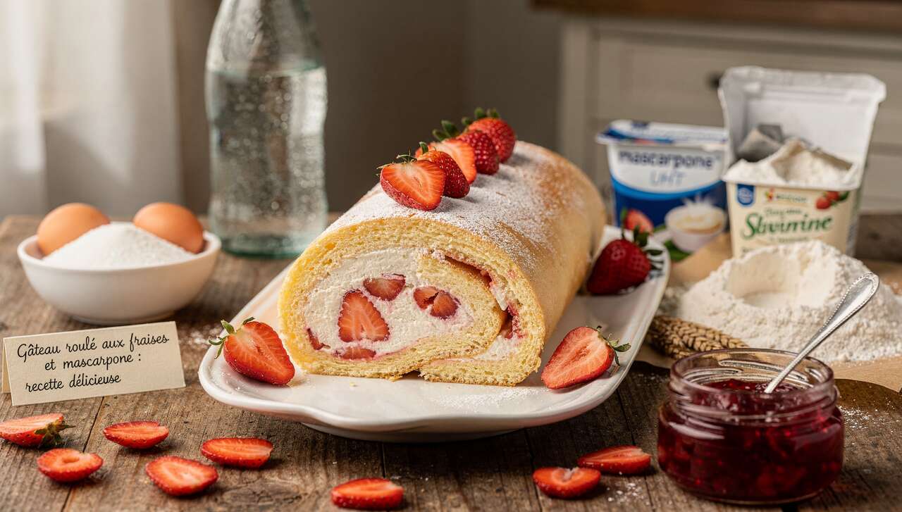 Gâteau roulé aux fraises et mascarpone : recette délicieuse