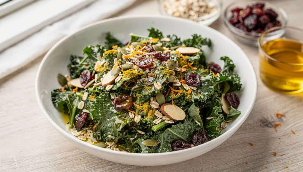 Salade de kale à l'orange et flocons d'avoine : recette santé et gourmande