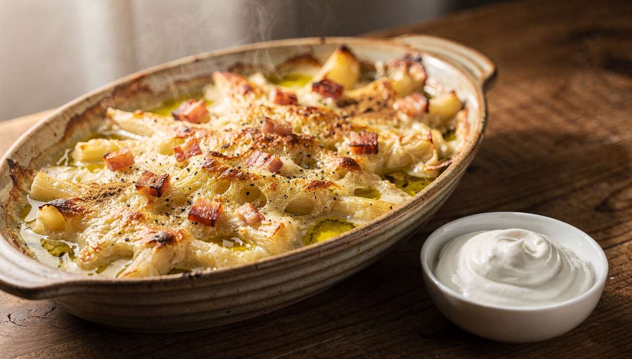 Gratin de salsifis, sauge et lard : recette gourmande