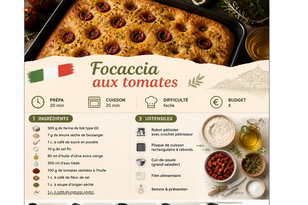 Fiche recette Recette focaccia aux tomates : d&eacute;lice italien facile