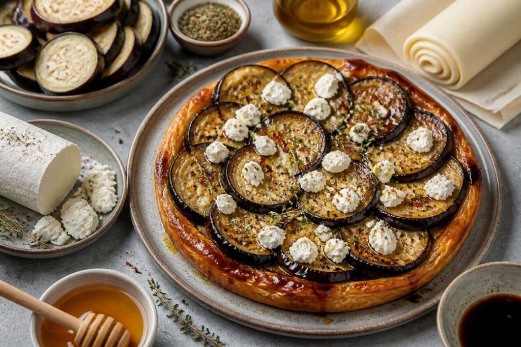 Tarte tatin aubergine chèvre : recette gourmande et facile
