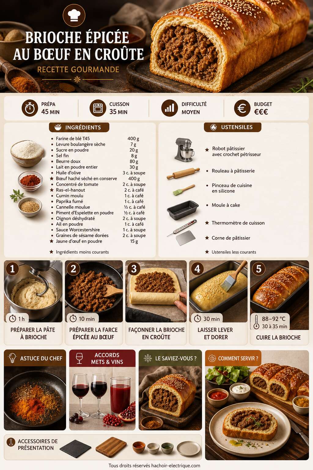 Fiche recette Brioche &eacute;pic&eacute;e au b&oelig;uf en cro&ucirc;te : recette gourmande