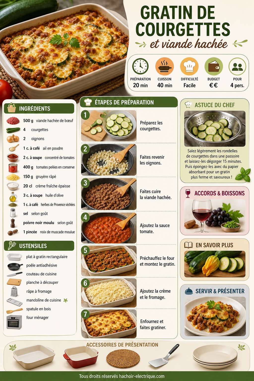 Fiche recette Gratin de courgettes et viande hach&eacute;e : recette savoureuse
