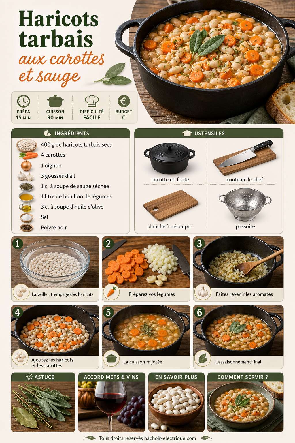 Fiche recette Recette : haricots tarbais aux carottes et sauge