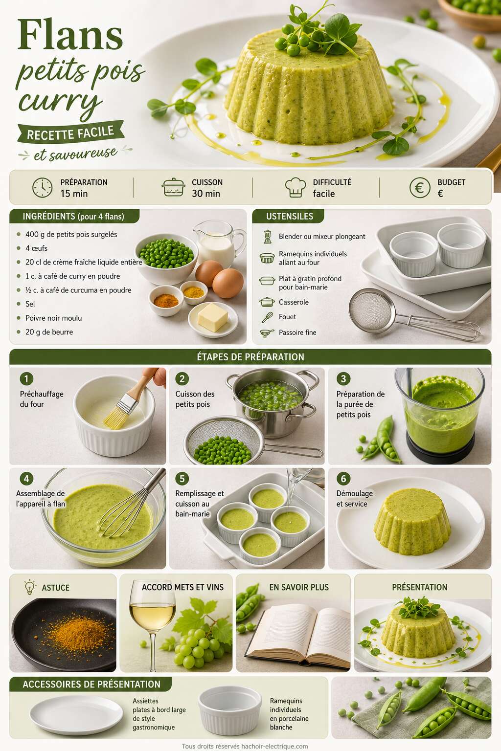 Fiche recette Flans petits pois curry : recette facile et savoureuse
