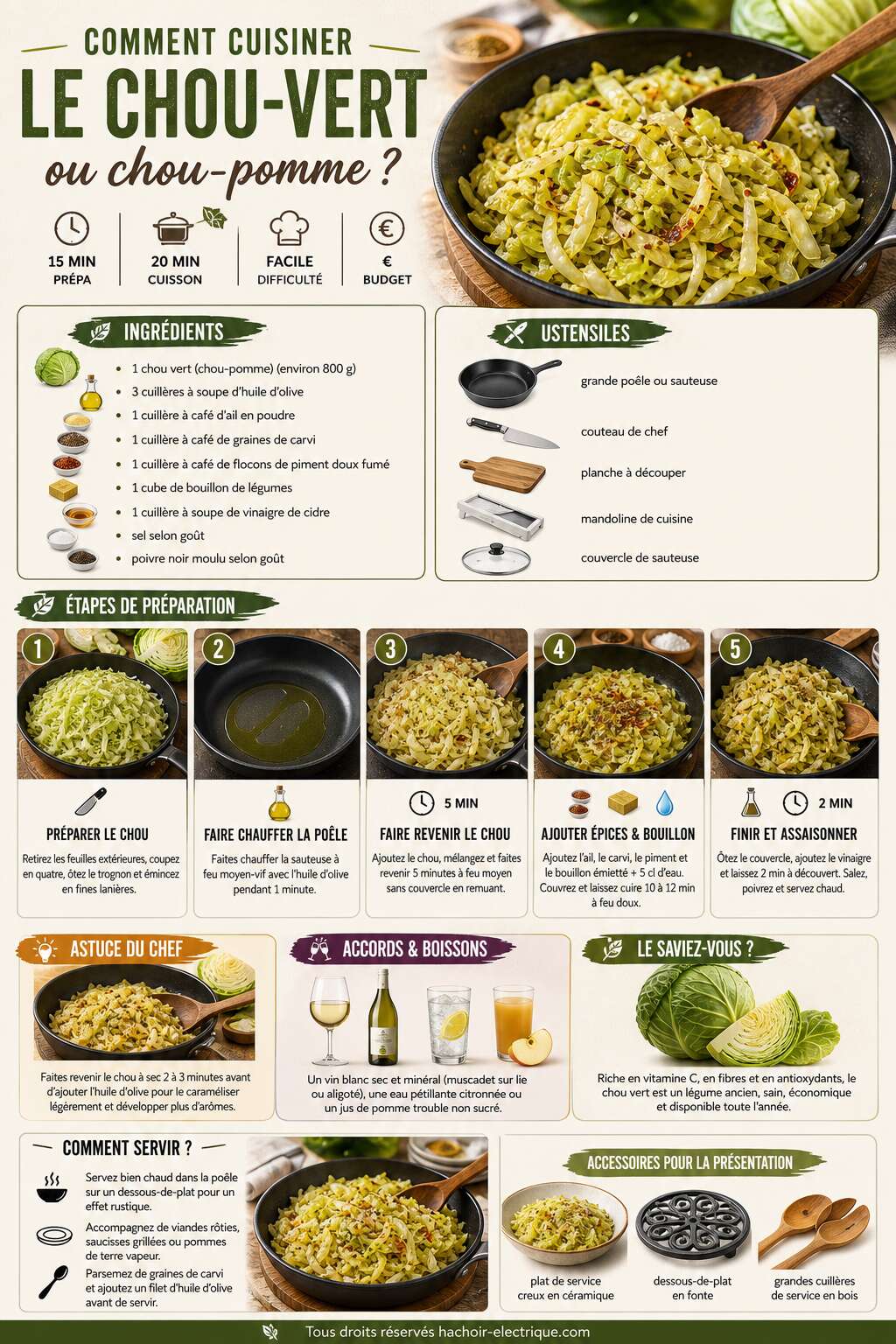 Fiche recette Comment cuisiner le chou-pomme ou chou vert ? Fiche recette Comment cuisiner le chou-pomme ou chou vert ?