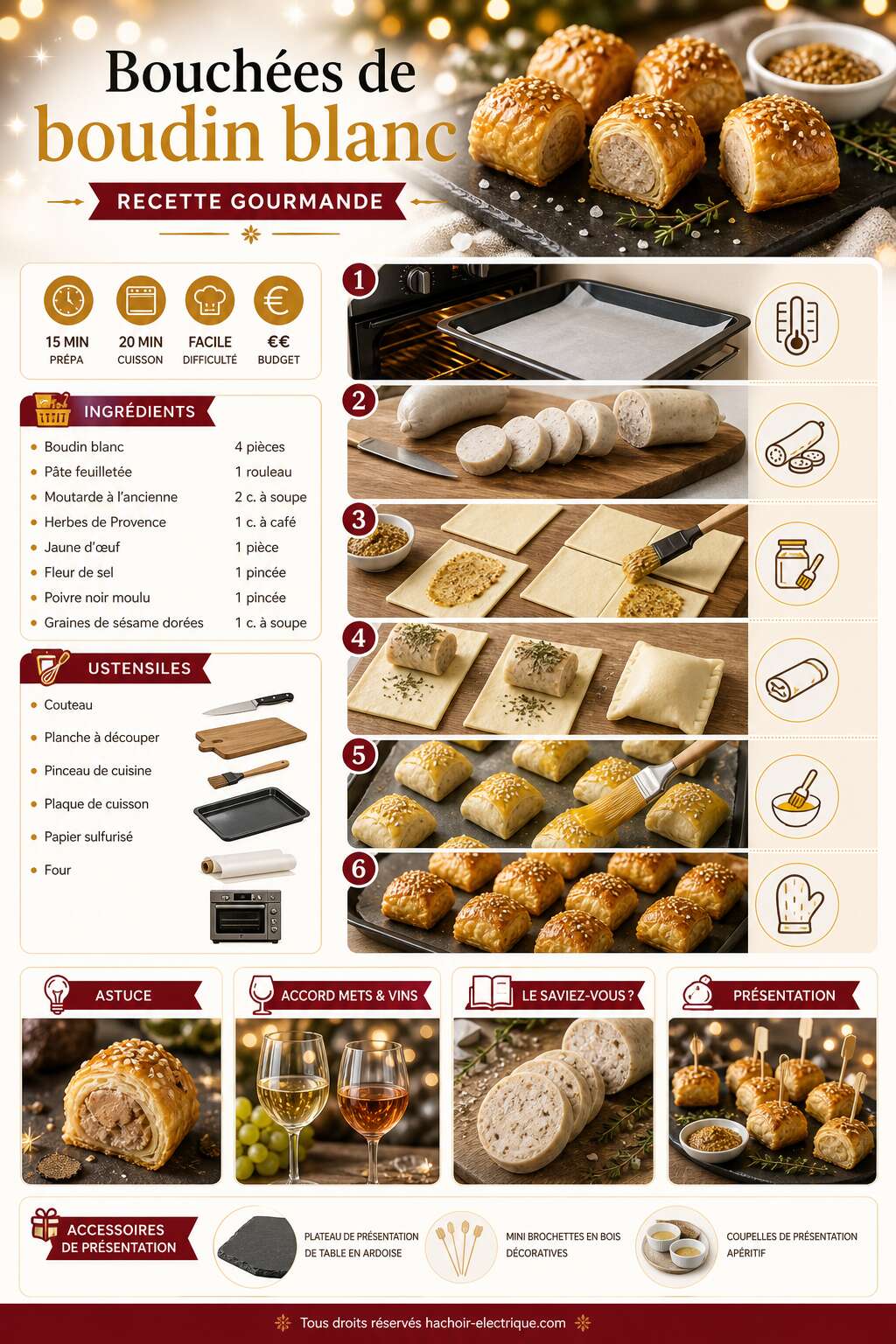 Fiche recette Bouch&eacute;es de boudin blanc : recette gourmande