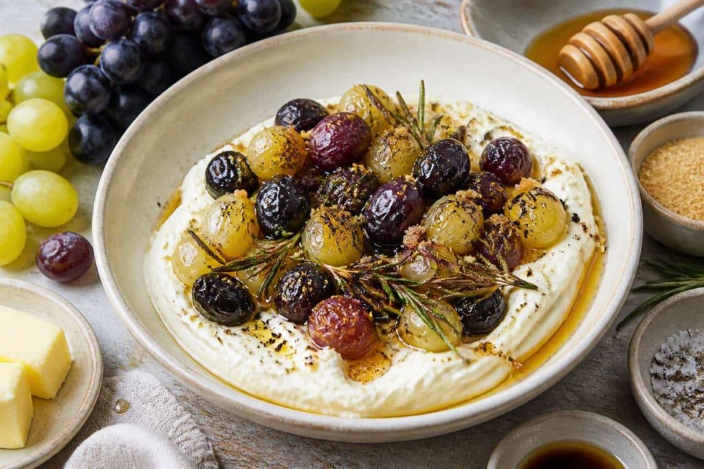 Raisin rôti au romarin et fromage blanc : recette gourmande