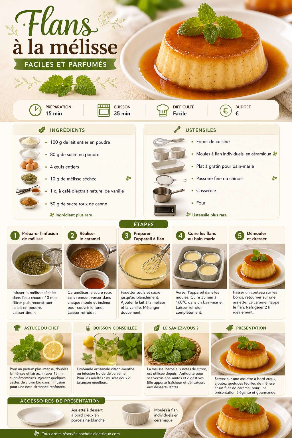 Fiche recette Recette de flans &agrave; la m&eacute;lisse facile