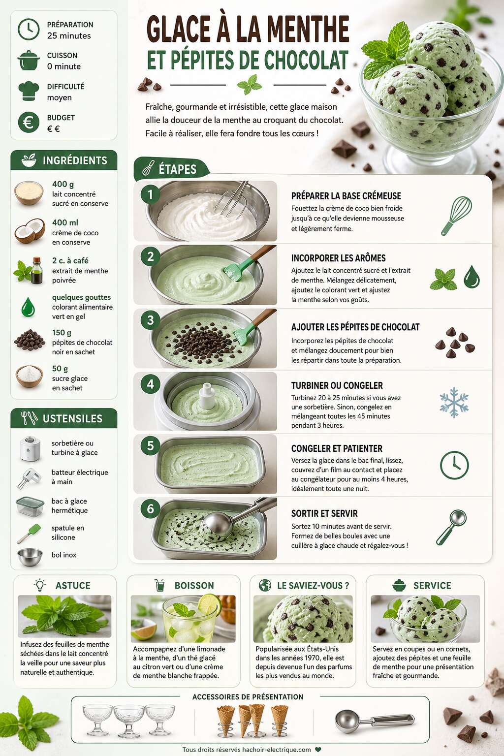 Fiche recette Recette de glace &agrave; la menthe et p&eacute;pites de chocolat