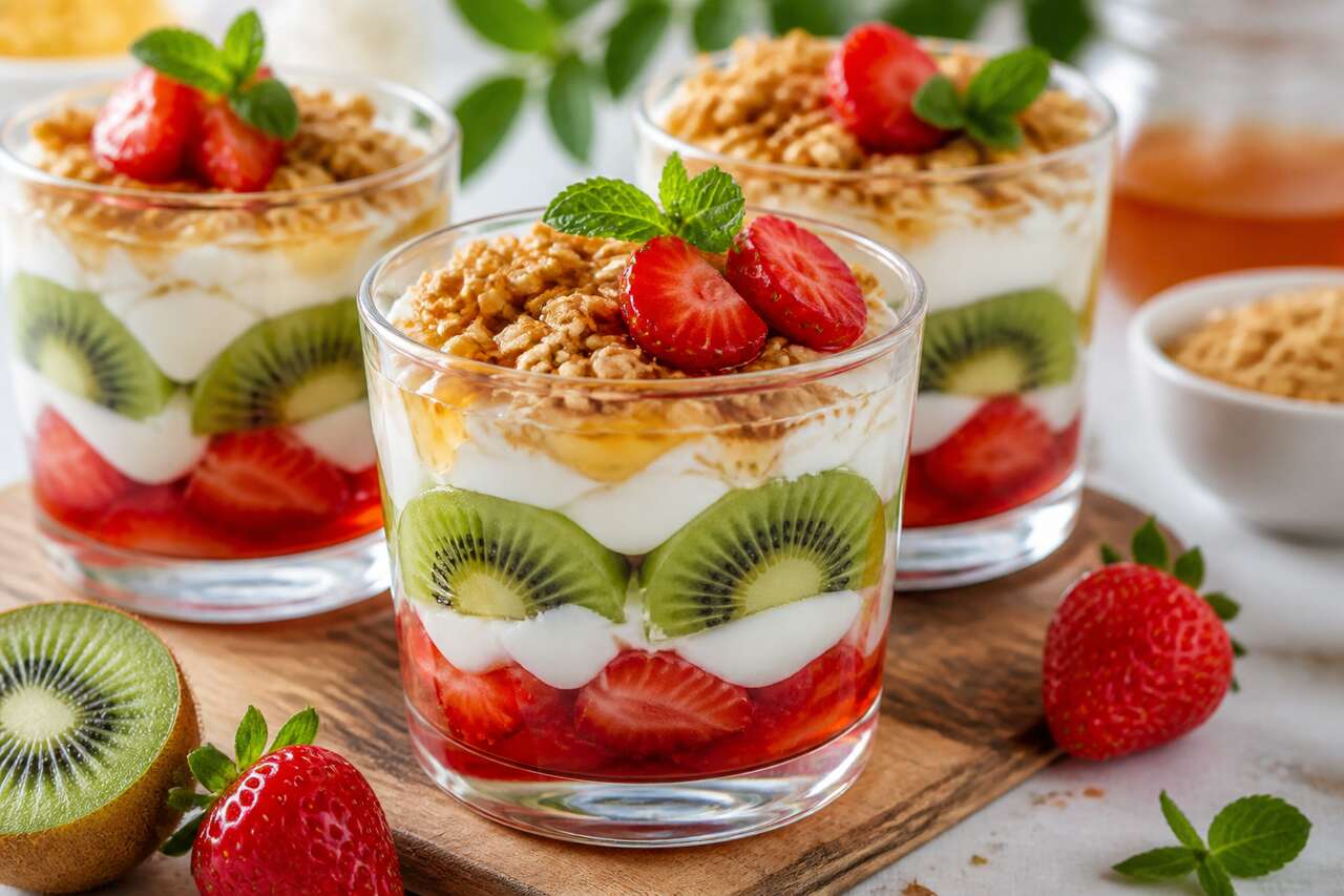 Verrines fraises kiwi et yaourt : recette fraîche et gourmande