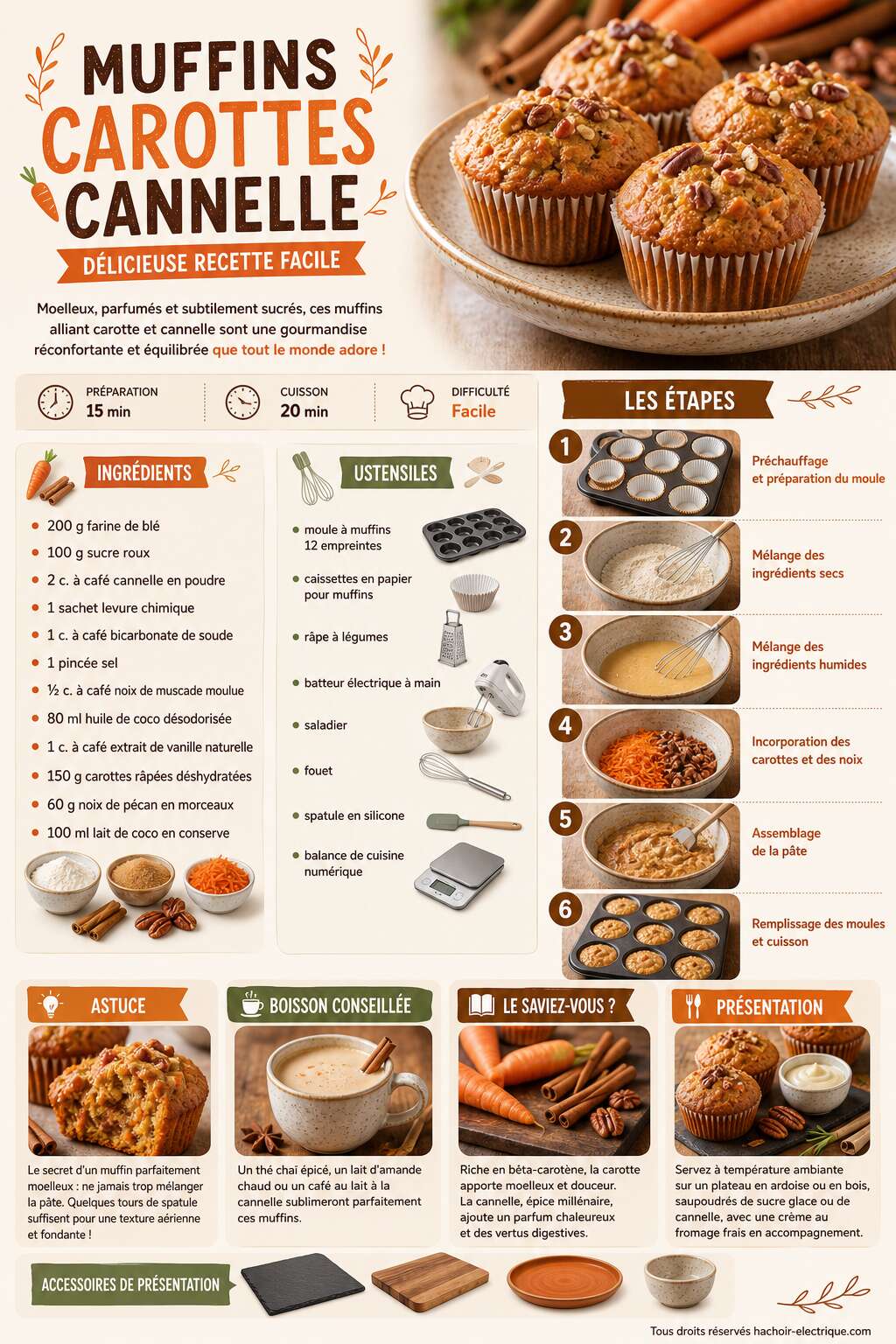 Fiche recette Muffins carottes cannelle : délicieuse recette facile Fiche recette Muffins carottes cannelle : délicieuse recette facile