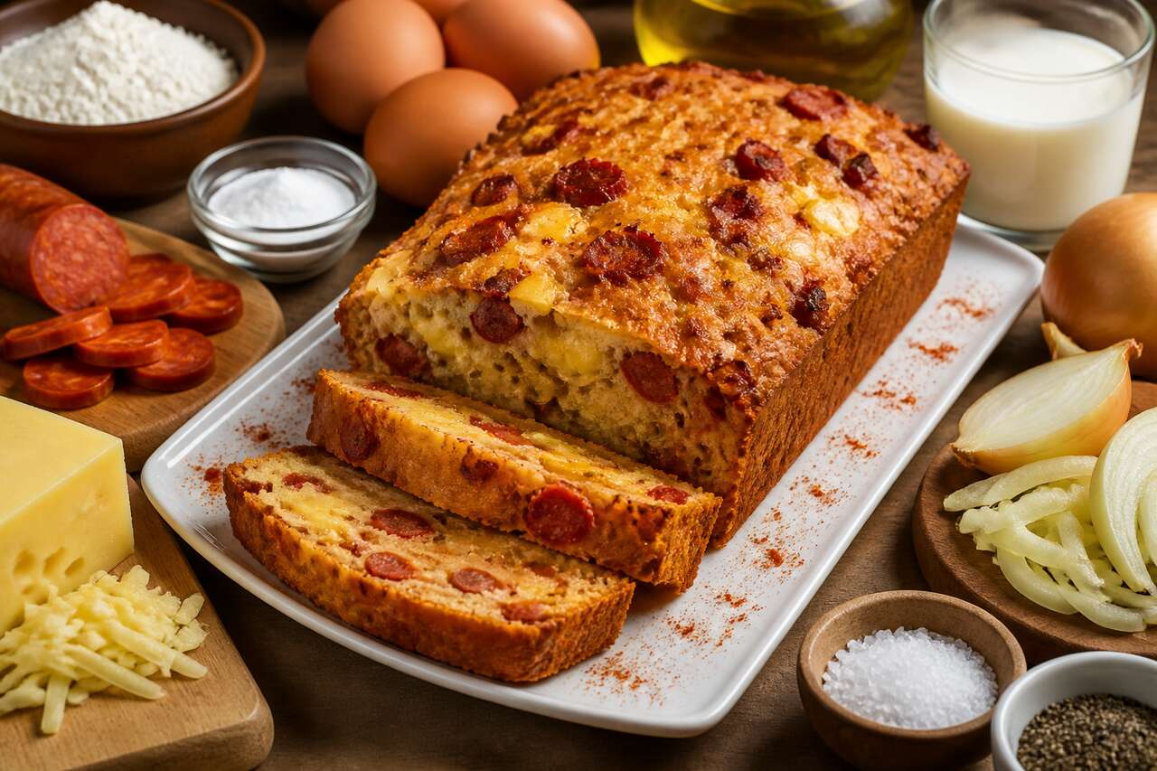 Cake chorizo emmenthal et oignon : recette savoureuse