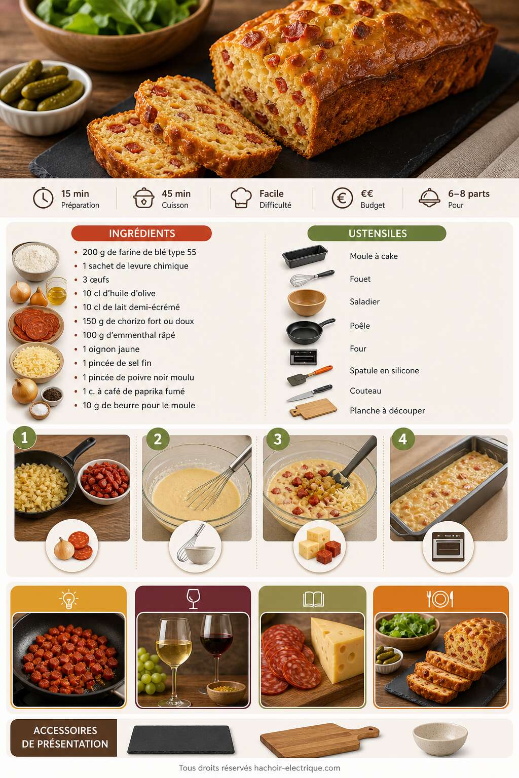 Fiche recette Cake chorizo emmenthal et oignon : recette savoureuse Fiche recette Cake chorizo emmenthal et oignon : recette savoureuse