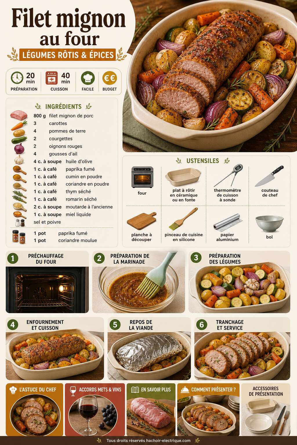 Fiche recette Filet mignon au four : l&eacute;gumes r&ocirc;tis et &eacute;pices