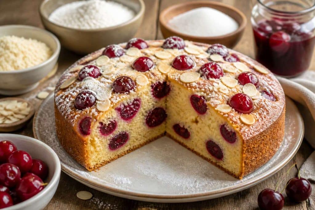 Gâteau moelleux aux cerises, amandes et yaourt