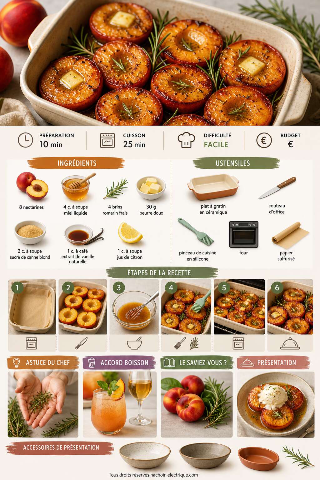 Fiche recette Nectarines r&ocirc;ties au romarin : recette au four