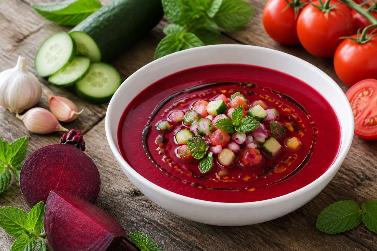 Recette de gaspacho à la betterave et menthe