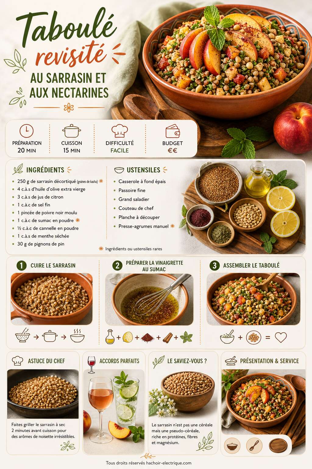 Fiche recette Taboulé revisité au sarrasin et aux nectarines : recette gourmande Fiche recette Taboulé revisité au sarrasin et aux nectarines : recette gourmande